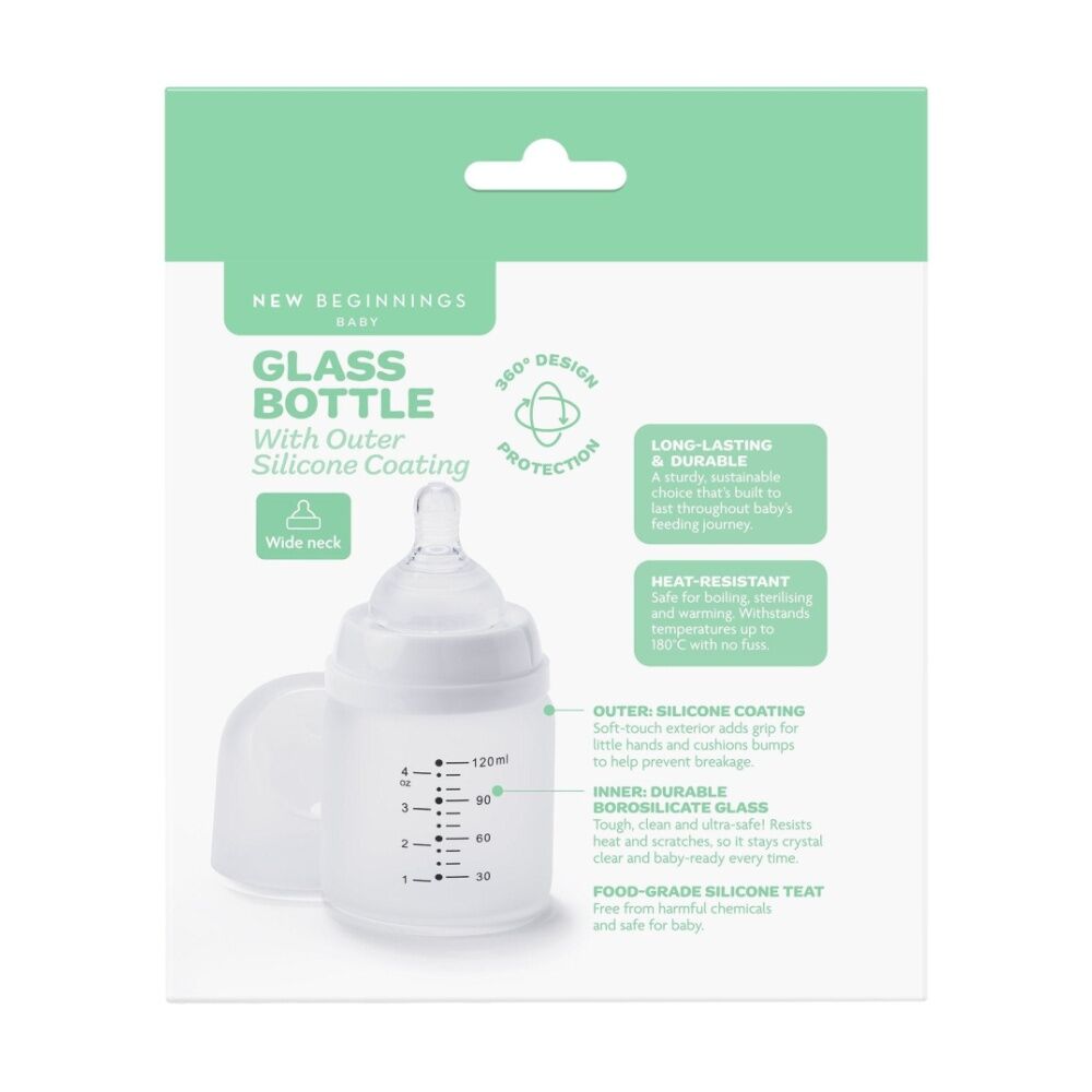 2pc New Beginnings Anti-Colic Glass Bottle W/ Outer Silicone Coating Set 120ml