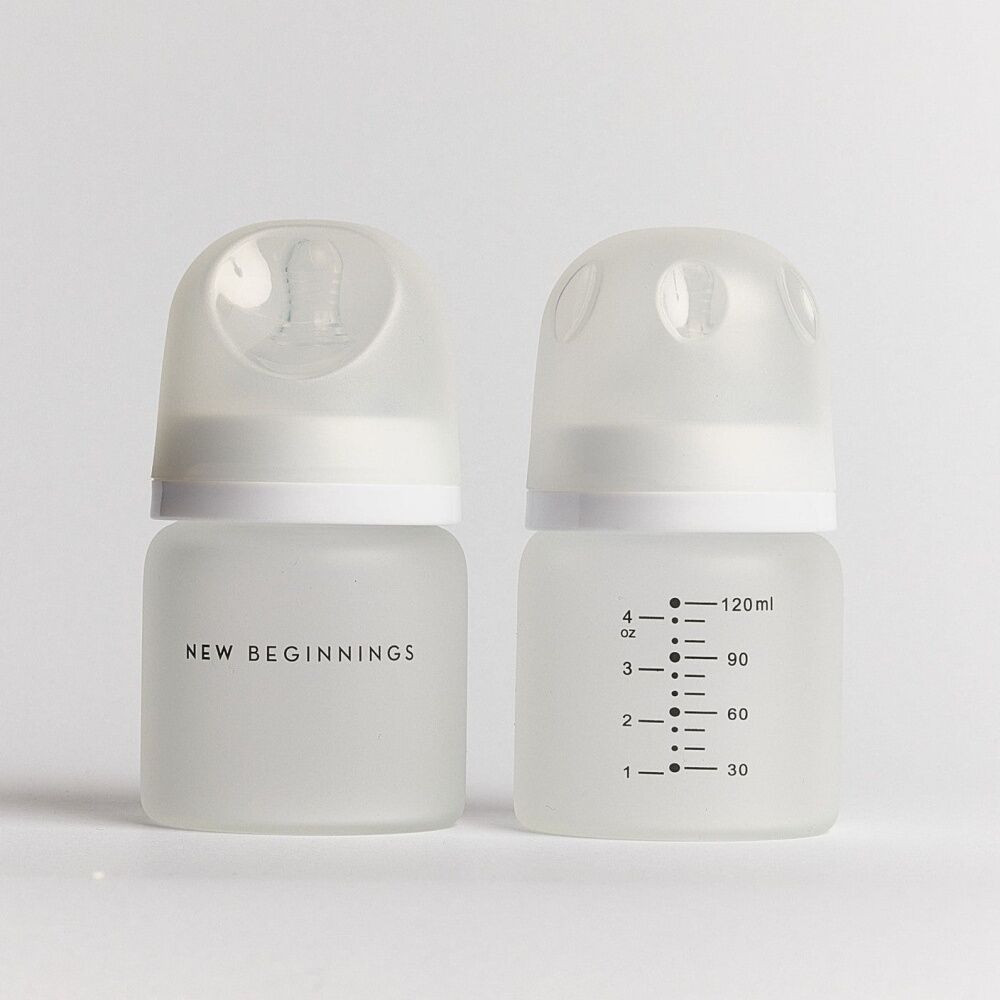 2x 2pc New Beginnings Anti-Colic Glass Bottle With Silicone Coating Set 120ml