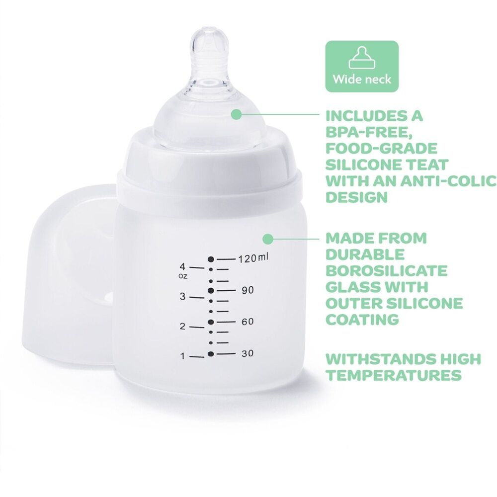 2x 2pc New Beginnings Anti-Colic Glass Bottle With Silicone Coating Set 120ml