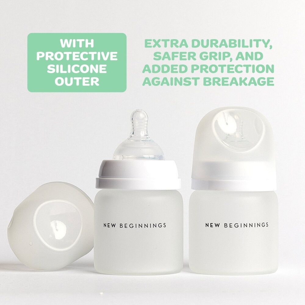 2x 2pc New Beginnings Anti-Colic Glass Bottle With Silicone Coating Set 120ml