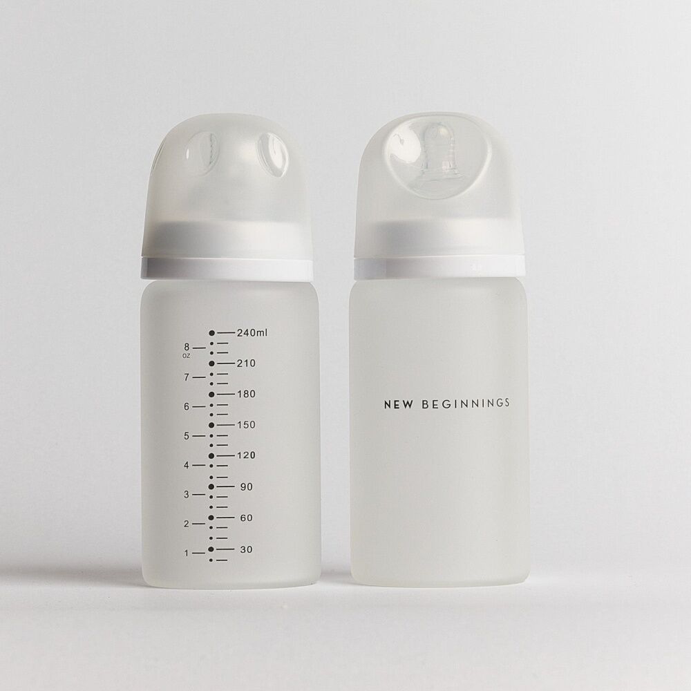 2x 2pc New Beginnings Anti-Colic Glass Bottle With Silicone Coating Set 240ml
