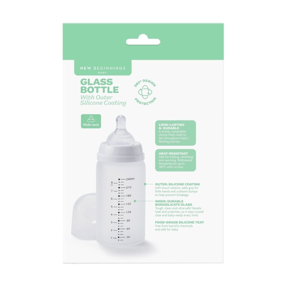 2x 2pc New Beginnings Anti-Colic Glass Bottle With Silicone Coating Set 240ml