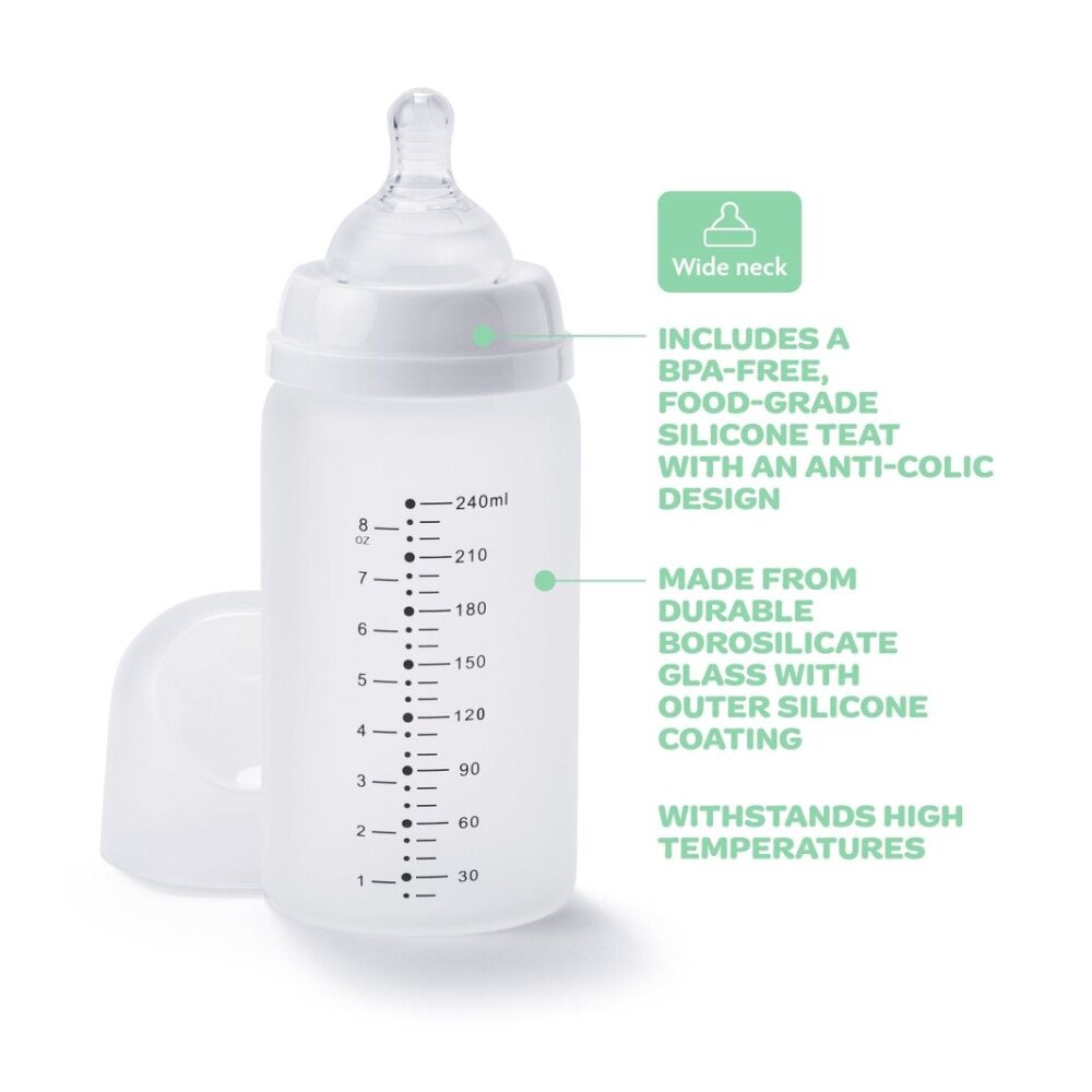 2x 2pc New Beginnings Anti-Colic Glass Bottle With Silicone Coating Set 240ml