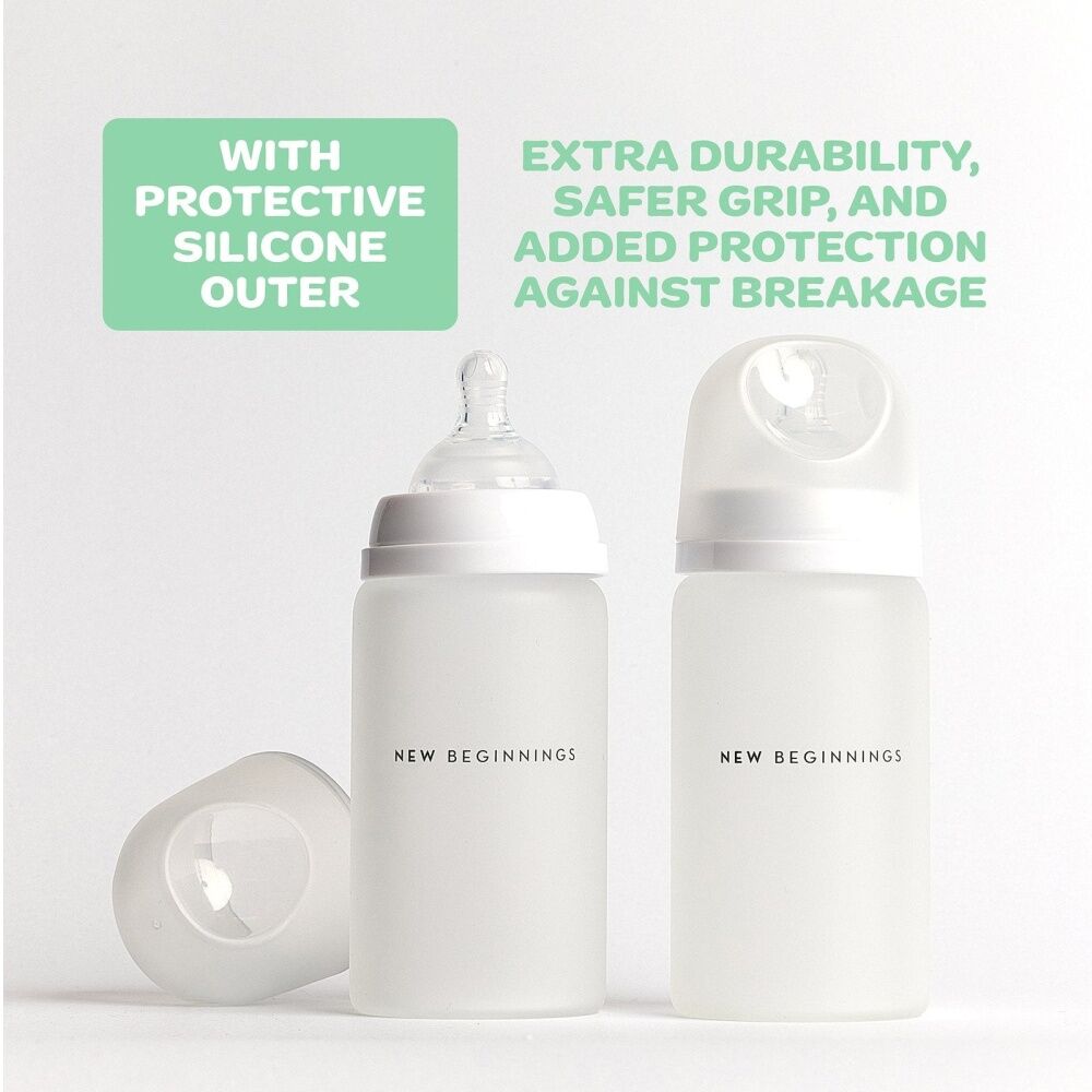 2x 2pc New Beginnings Anti-Colic Glass Bottle With Silicone Coating Set 240ml