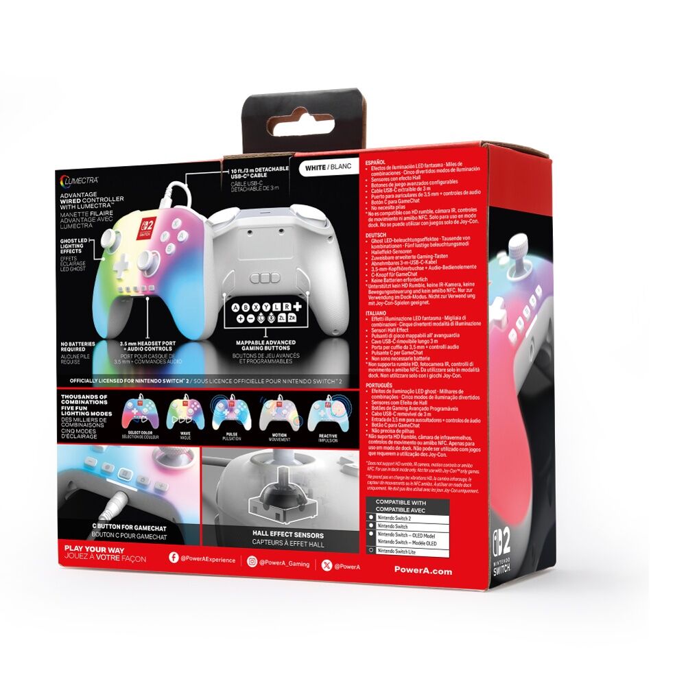 PowerA Nintendo Switch 2 Advantage Wired Controller Lumectra White 3.5mm Jack