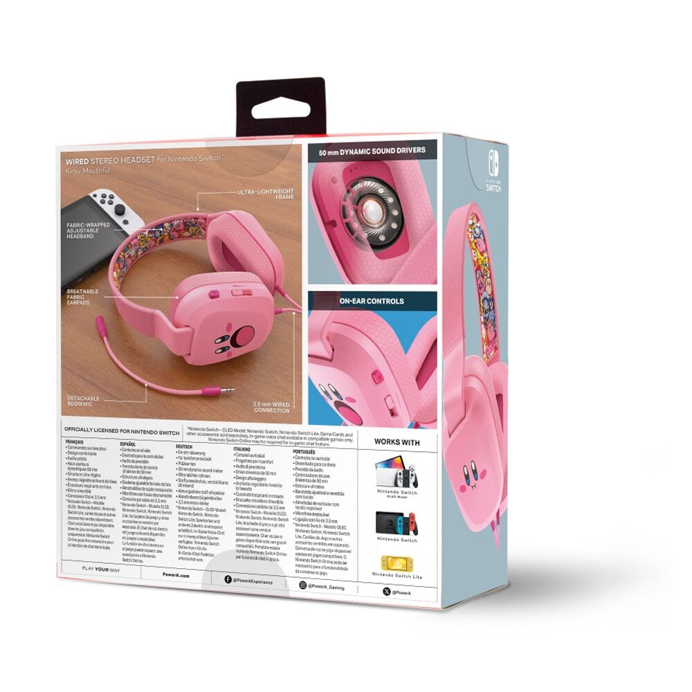 PowerA Nintendo Switch Wired Headset Kirby Mouth Adjustable Mic 3.5mm Jack