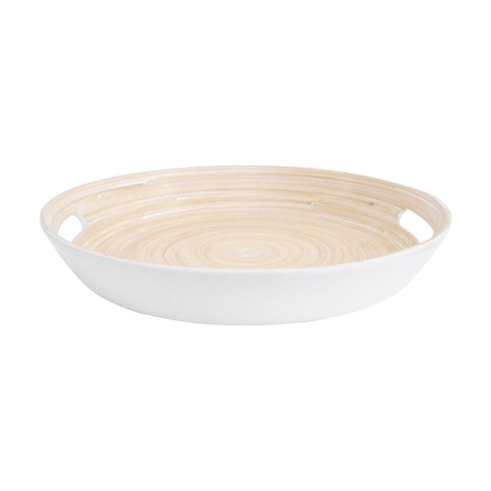 2PK LVD Round White Bamboo Serving Tray Home Kitchen Decor 35x35x5cm