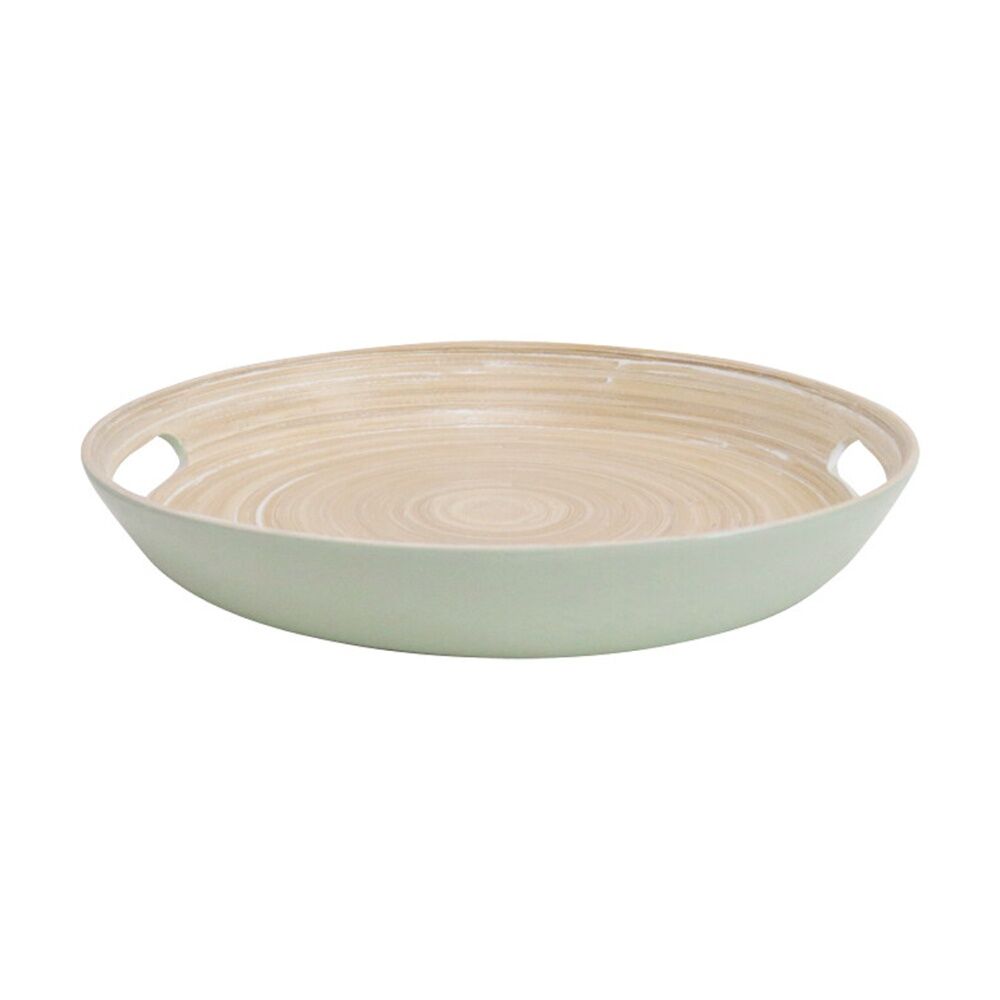 2PK LVD Round Sage Bamboo Serving Tray Home Kitchen Decor 30x30x4cm