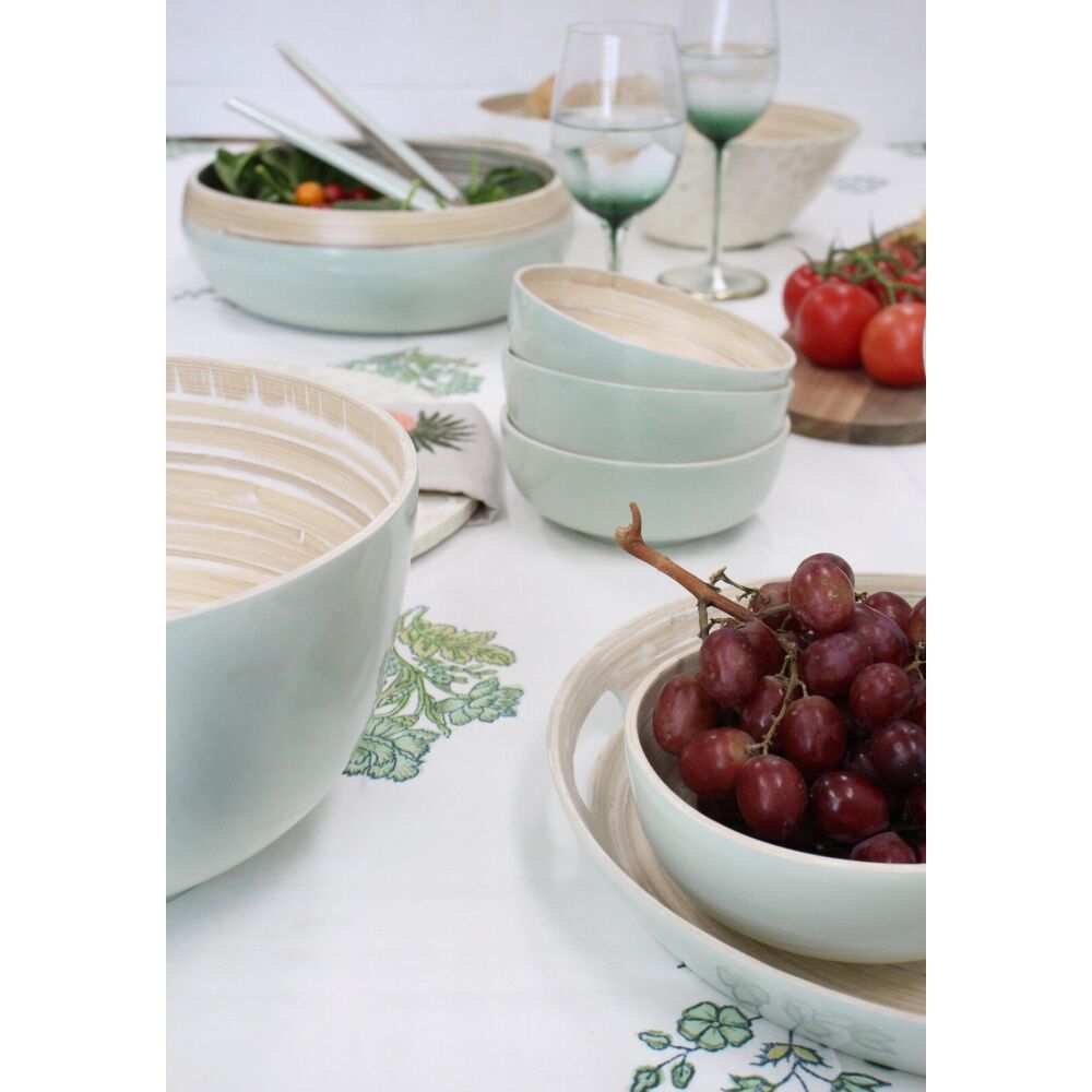 2PK LVD Round Sage Bamboo Serving Tray Home Kitchen Decor 30x30x4cm