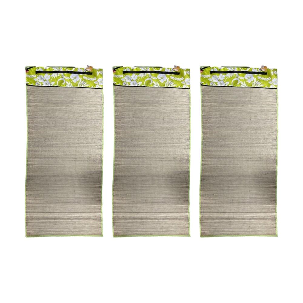 3PK Braz Outdoor Straw Beach Mat W/ Carry Strap & Zipper Pocket 170x60cm