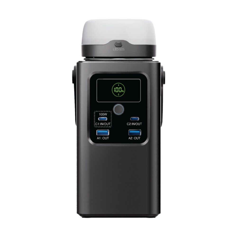 Chargecore 62000mAh LiFePO4 Power Bank 100W USB-C W/ Magnetic Lantern Black