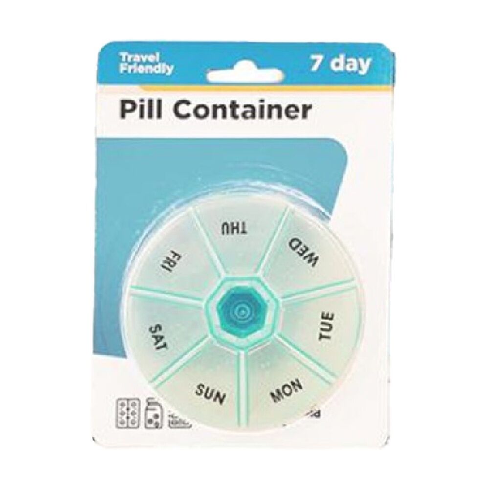 4PK Braz 7 Day Weekly Organiser Circular Pill Box W/ Labelled Compartment Assrtd