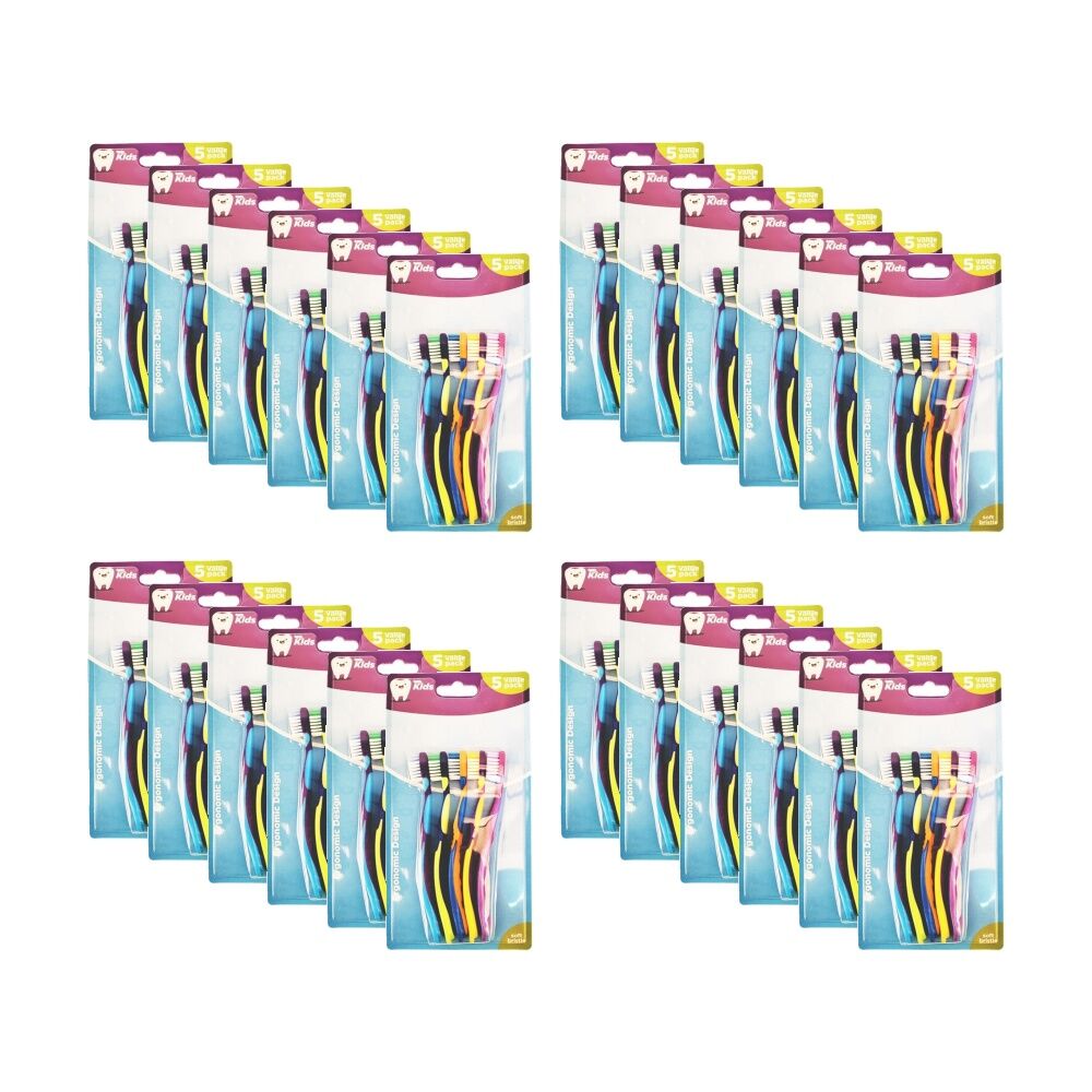 24x 5pc Braz Kids Toothbrush Set W/ Soft Bristiles 15cm Multi Colour