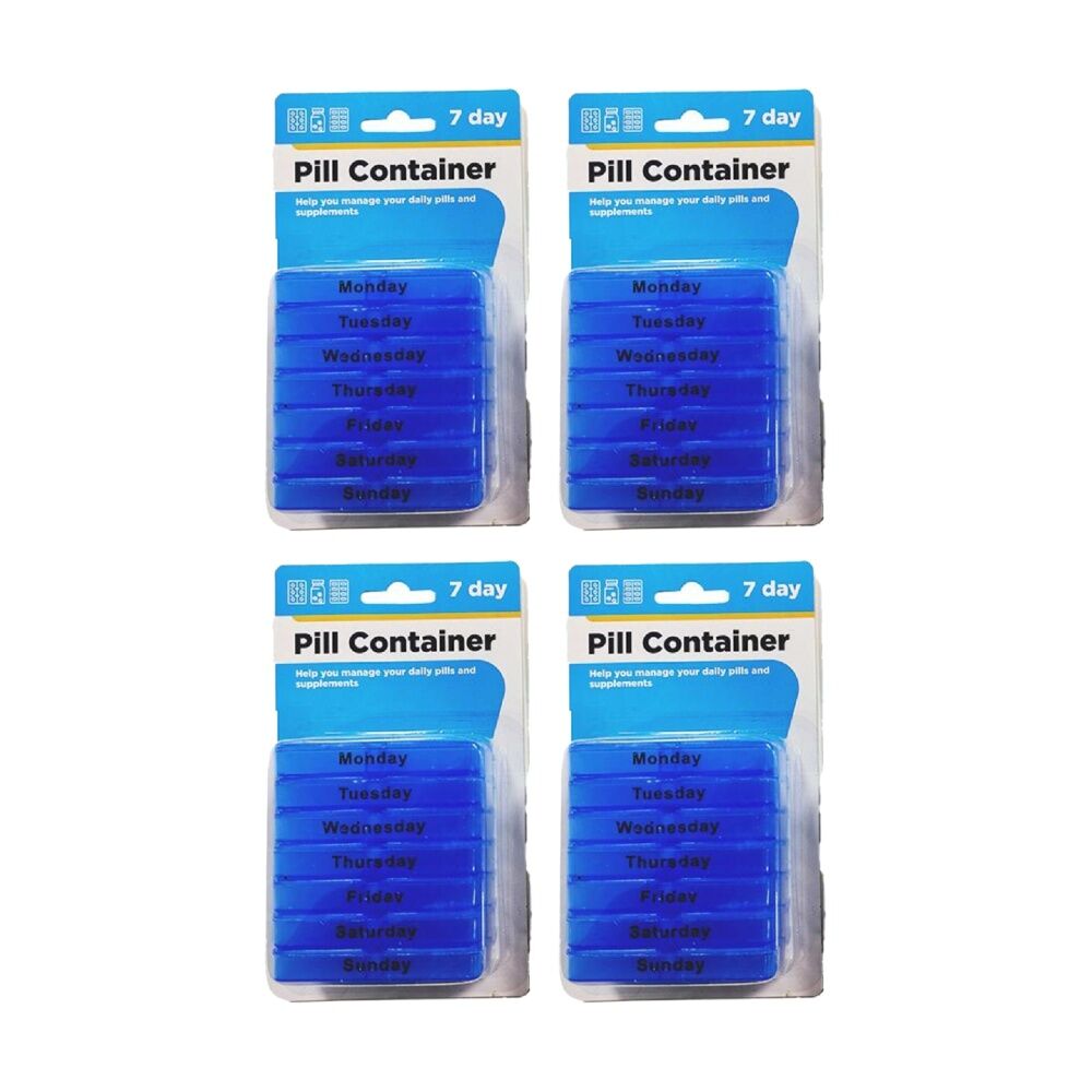 4PK Braz 7 Day Weekly Organiser Pill Box W/ Labelled Trays Assorted