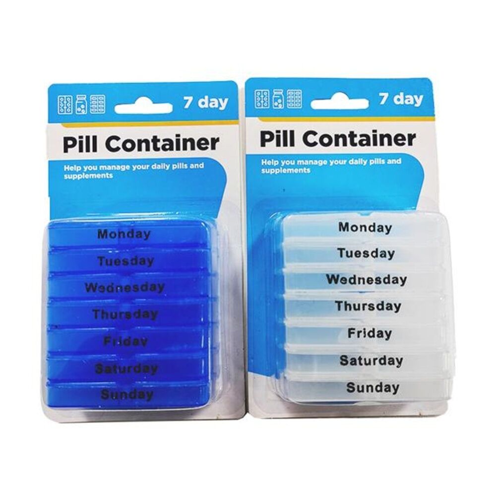 4PK Braz 7 Day Weekly Organiser Pill Box W/ Labelled Trays Assorted