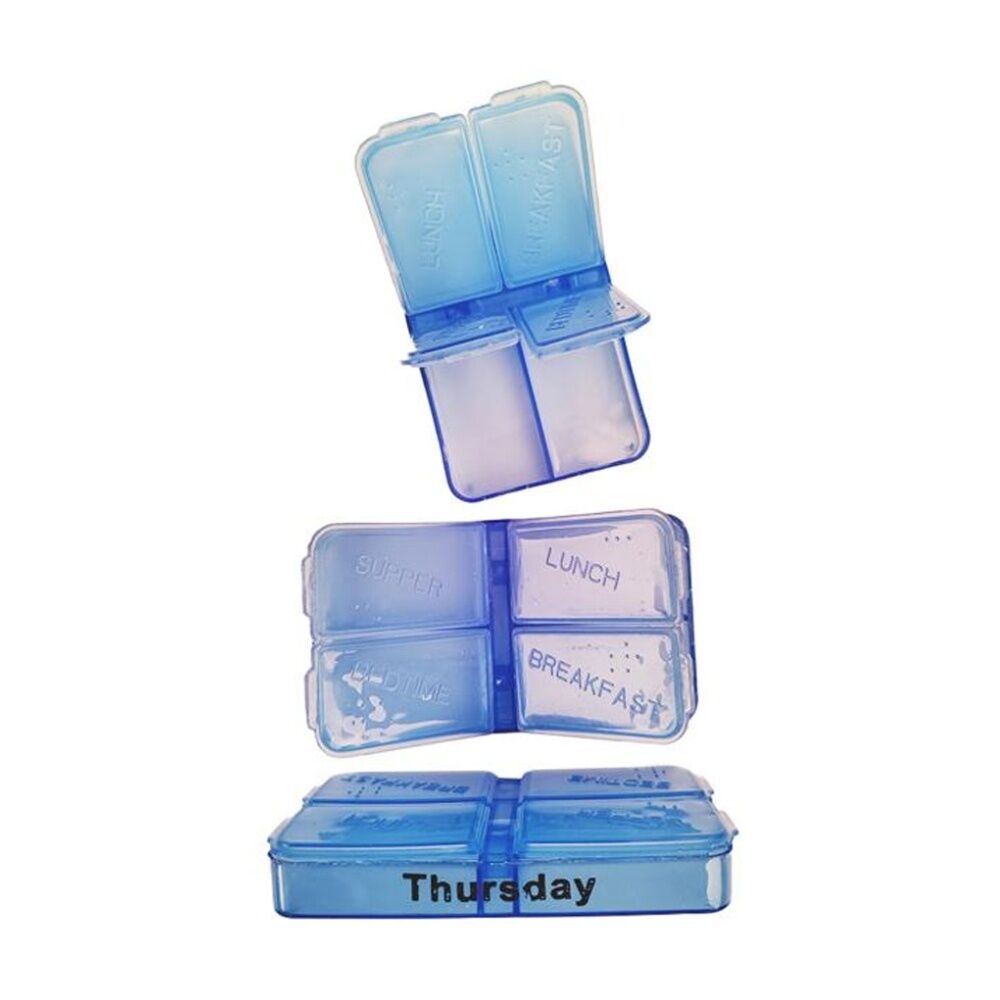 4PK Braz 7 Day Weekly Organiser Pill Box W/ Labelled Trays Assorted