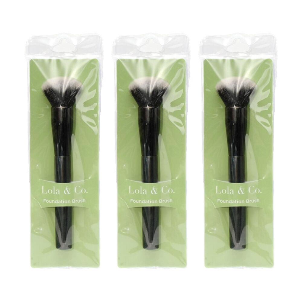3PK Lola & Co Foundation Rounded Fluffy Head Makeup Accessory Brush Black