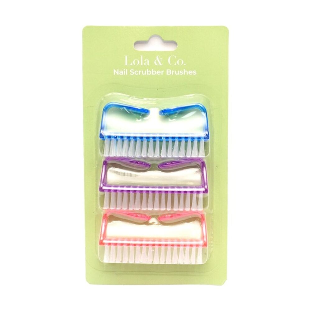 6x 3pc Lola & Co Nail Brush Scrubber Set W/ Handle Multi Colour