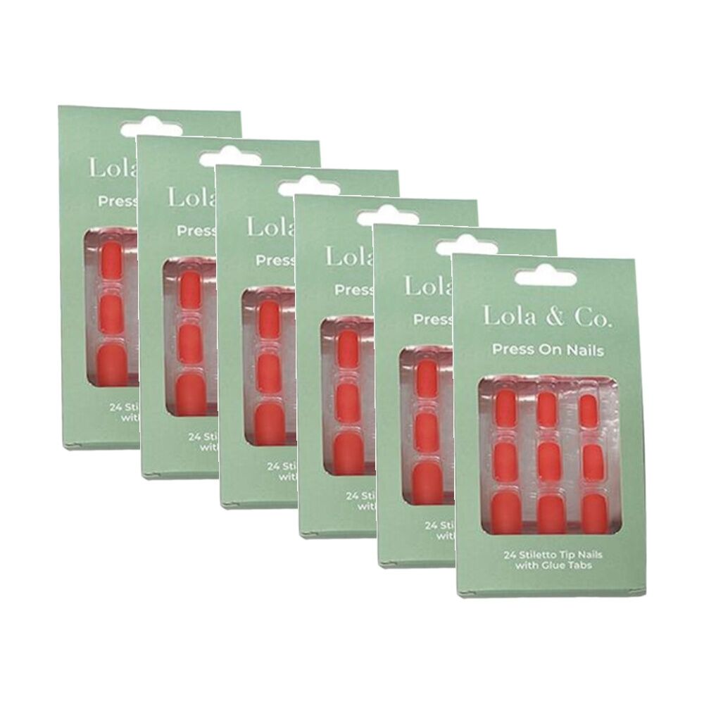 6x 24pc Lola & Co Square Stiletto Tip Press-On Nails W/ Glue Tabs Assorted