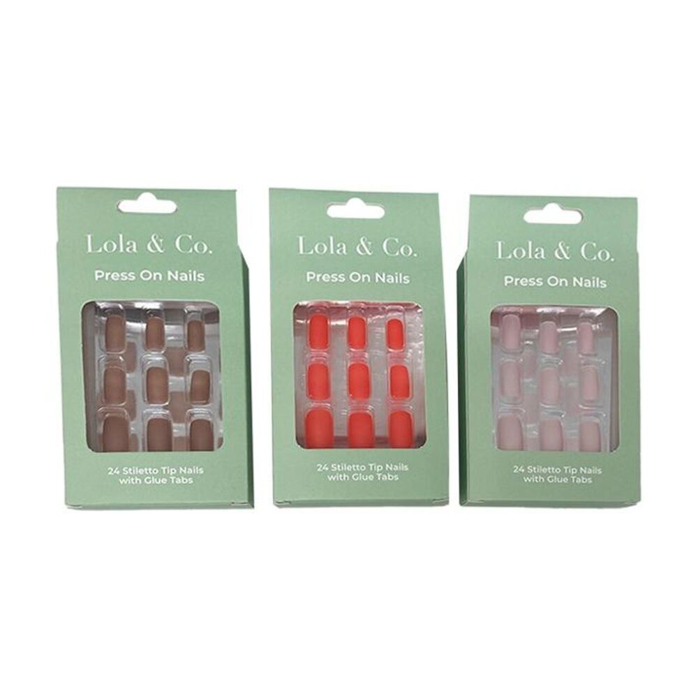 6x 24pc Lola & Co Square Stiletto Tip Press-On Nails W/ Glue Tabs Assorted