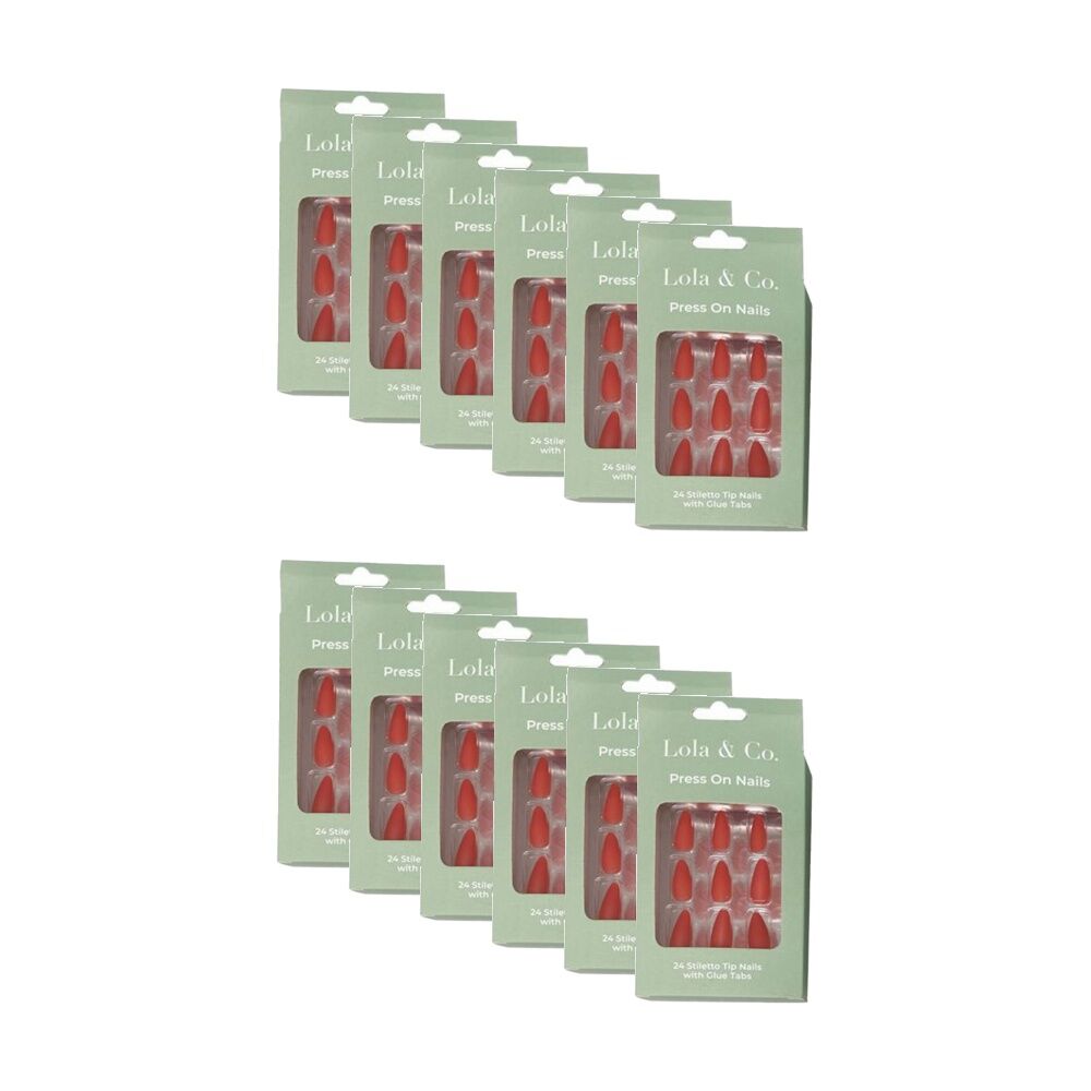 12x 24pc Lola & Co Stiletto Tip Press-On Nails W/ Glue Tabs Assorted
