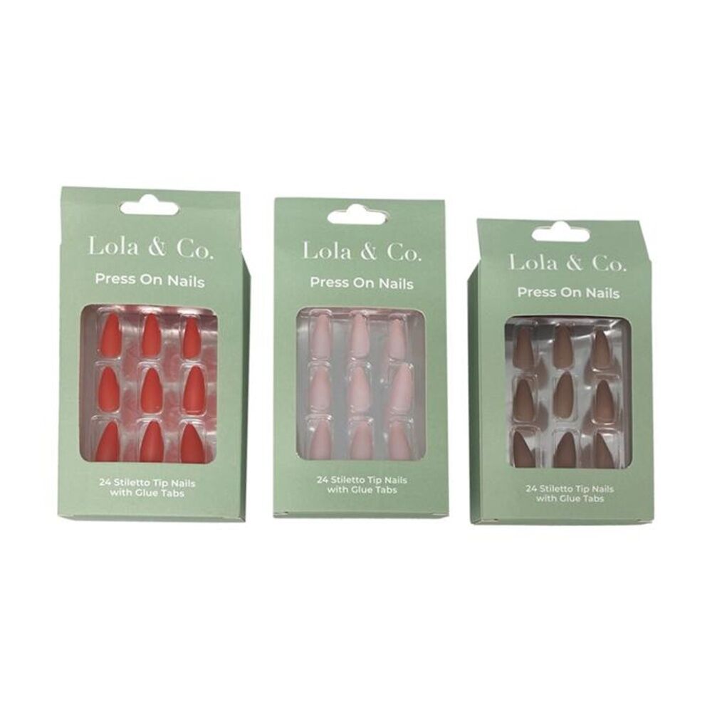 6x 24pc Lola & Co Stiletto Tip Press-On Nails W/ Glue Tabs Assorted