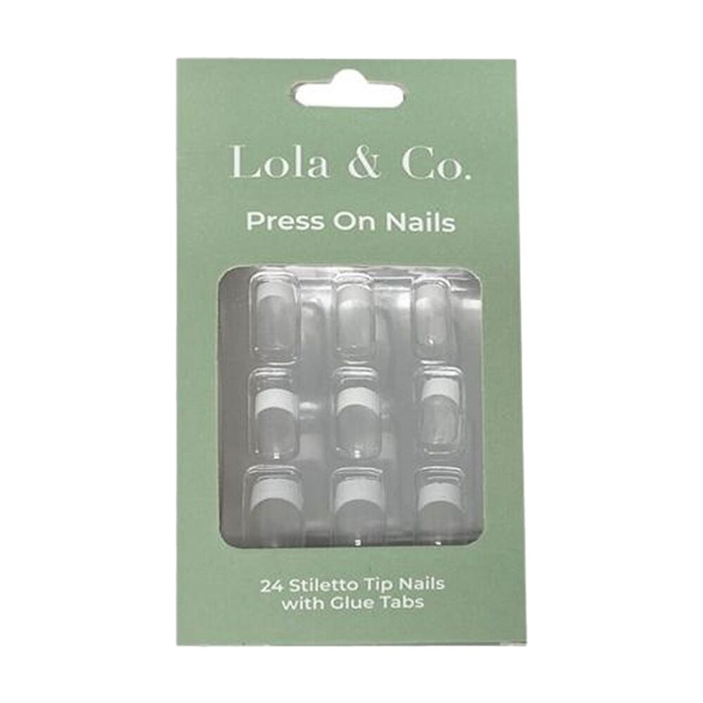 12x 24pc Lola & Co Plain Stiletto Tip Press-On Nails W/ Glue Tabs Clear/White