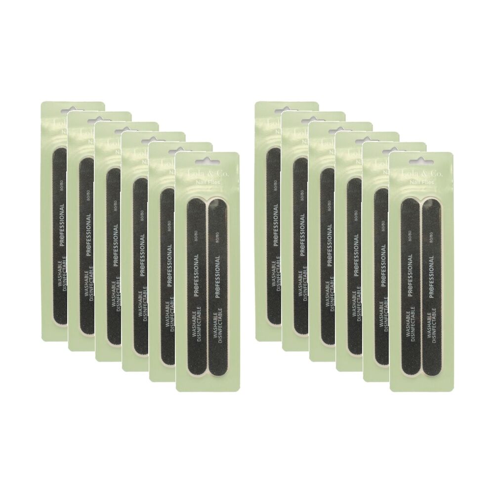 12PK Lola & Co Reusable Washable Disinfectable Nail File Buffer Set Black