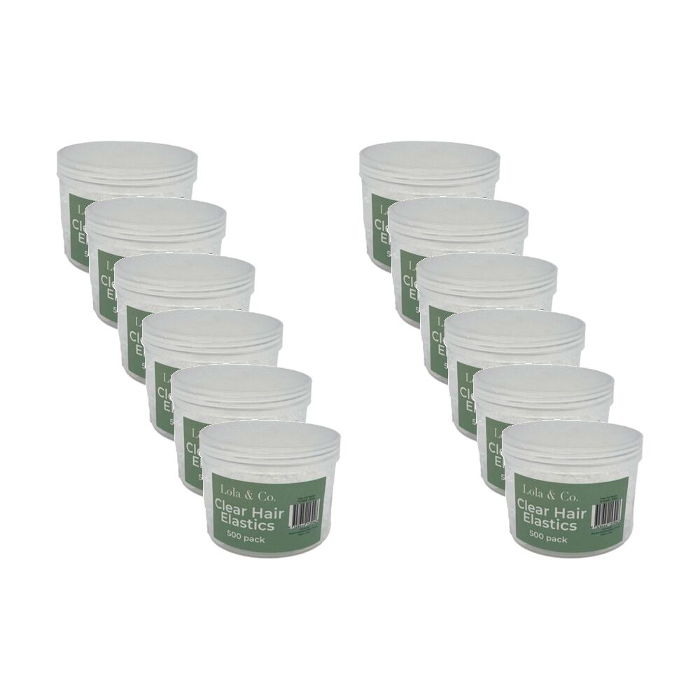 12x 500pc Lola & Co Elastic Hair Ties In Tub Women's Accessories Clear