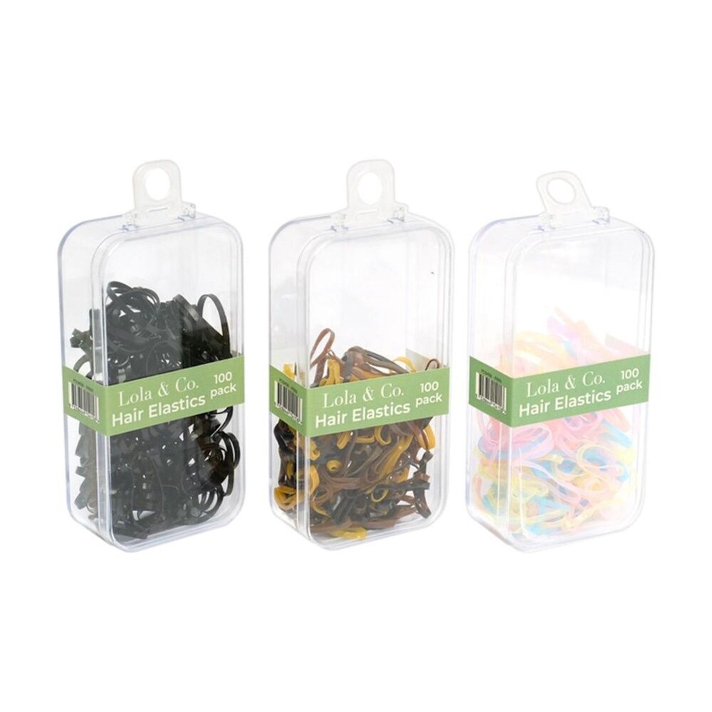6x 100pc Lola & Co Thin Elastic Hair Ties Set Women's Accessories Black