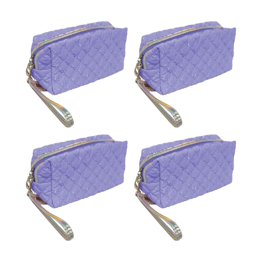 4PK Braz Quilted Cosmetic Make Up Bag W/ Wrist Strap & Zip 18x10x8cm Assorted