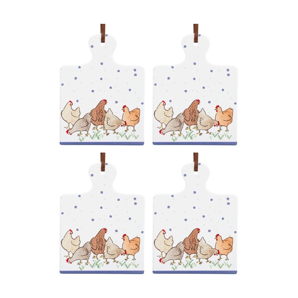 4PK LVD Chickens Square Ceramic/Cork Trivet Home Kitchen Decor 20.5x15cm