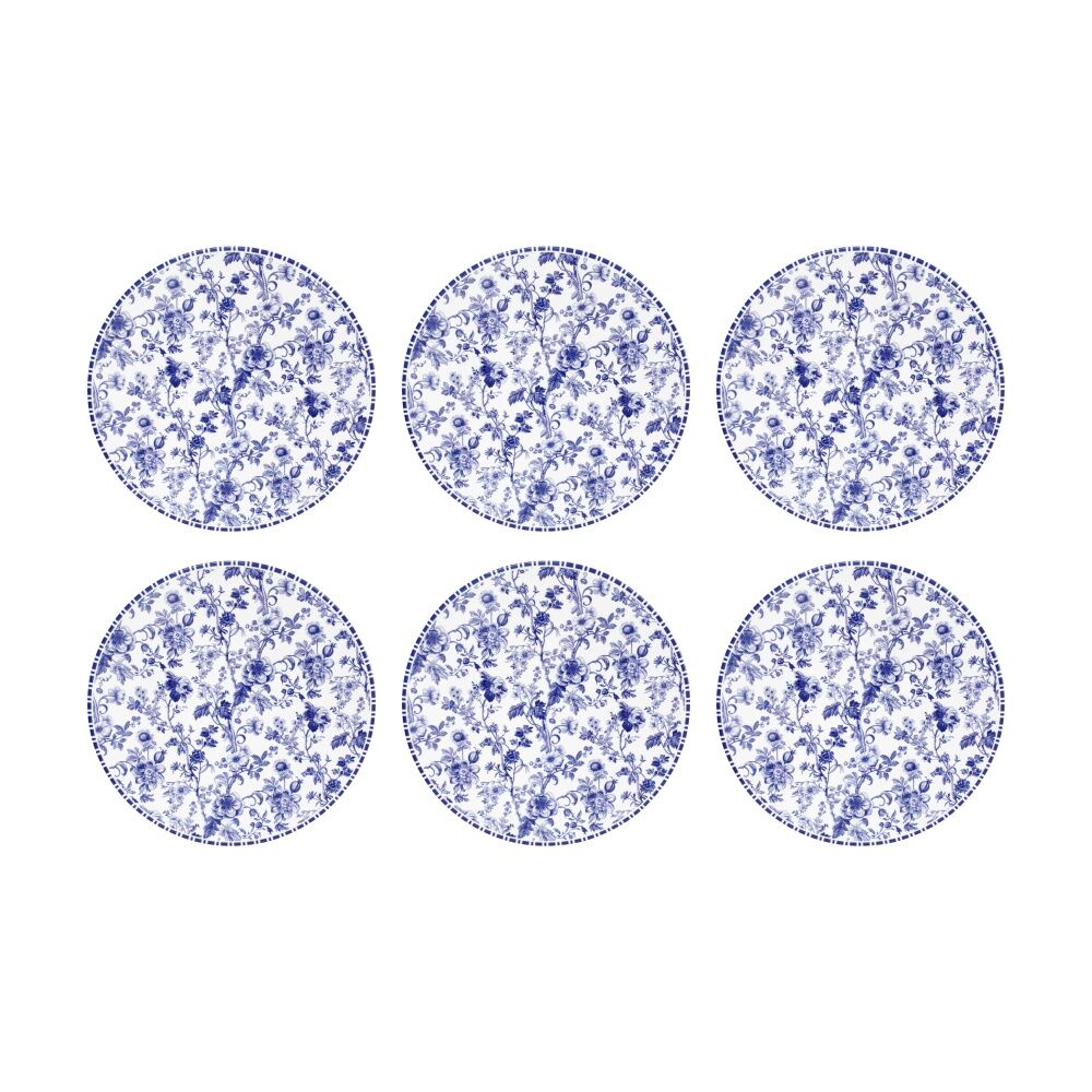 6PK LVD French Country Ceramic/Cork Kitchen Trivet/Placemat 25x25cm White/Blue