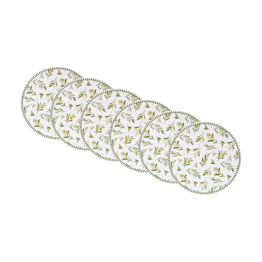 6PK LVD Olives Ceramic/Cork Kitchen Trivet/Placemat 25x25cm White/Green