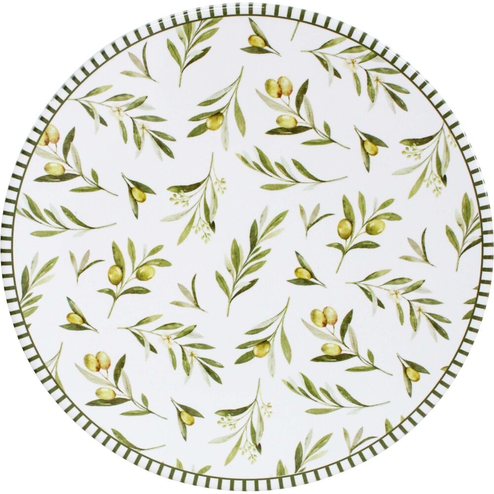 6PK LVD Olives Ceramic/Cork Kitchen Trivet/Placemat 25x25cm White/Green