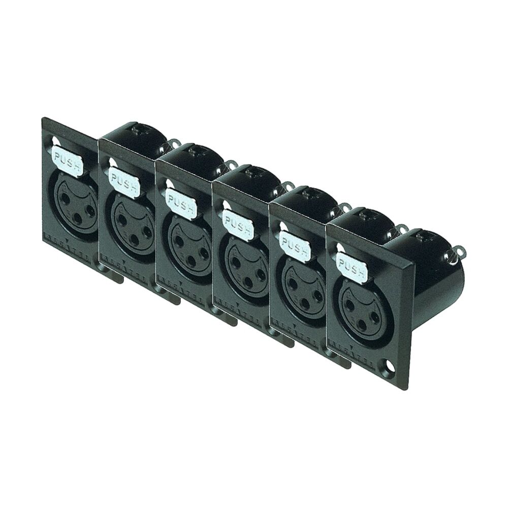 6PK Amphenol 3 Pin Panel XLR Socket Metal Black Rectangular Xlr Mount