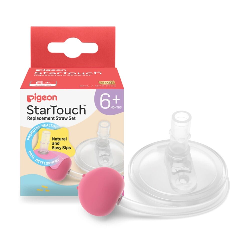 4x 2pc Pigeon StarTouch Replacement Straw Set Spill Proof 6M+ Bubblegum Pop