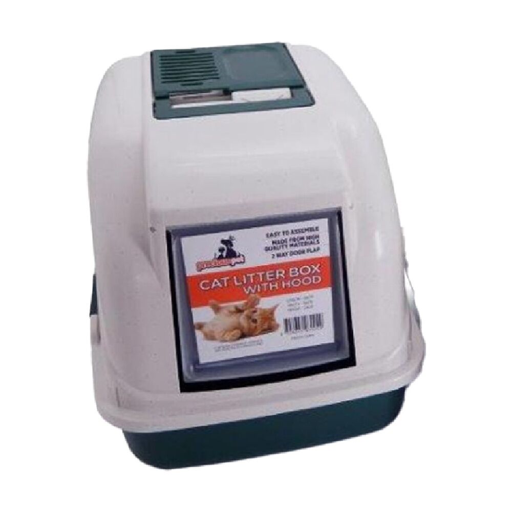 Braz Plastic Cat Litter Box W/ Hood & Vented Top Front Access White/Black