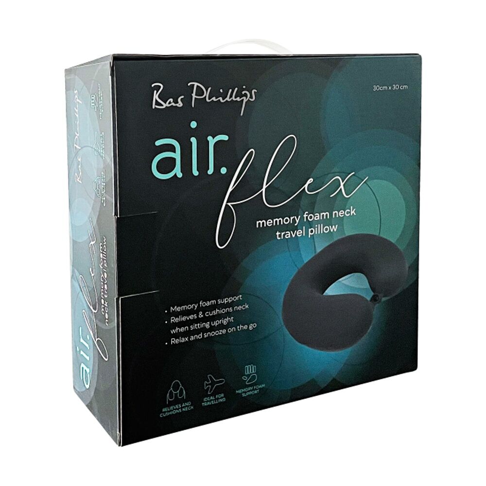 Bas Phillips Air Flex Memory Foam Neck Support Travel Pillow Cushion Charcoal