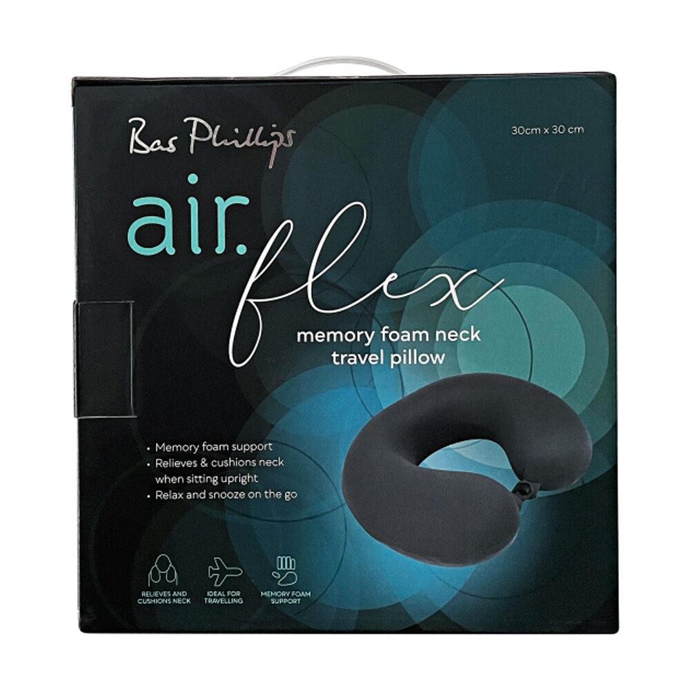 Bas Phillips Air Flex Memory Foam Neck Support Travel Pillow Cushion Charcoal