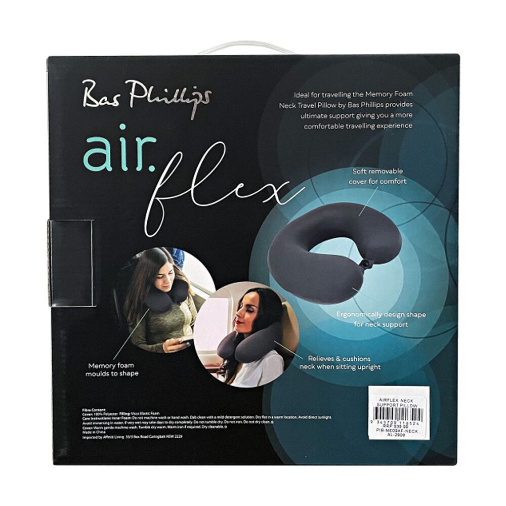 Bas Phillips Air Flex Memory Foam Neck Support Travel Pillow Cushion Charcoal