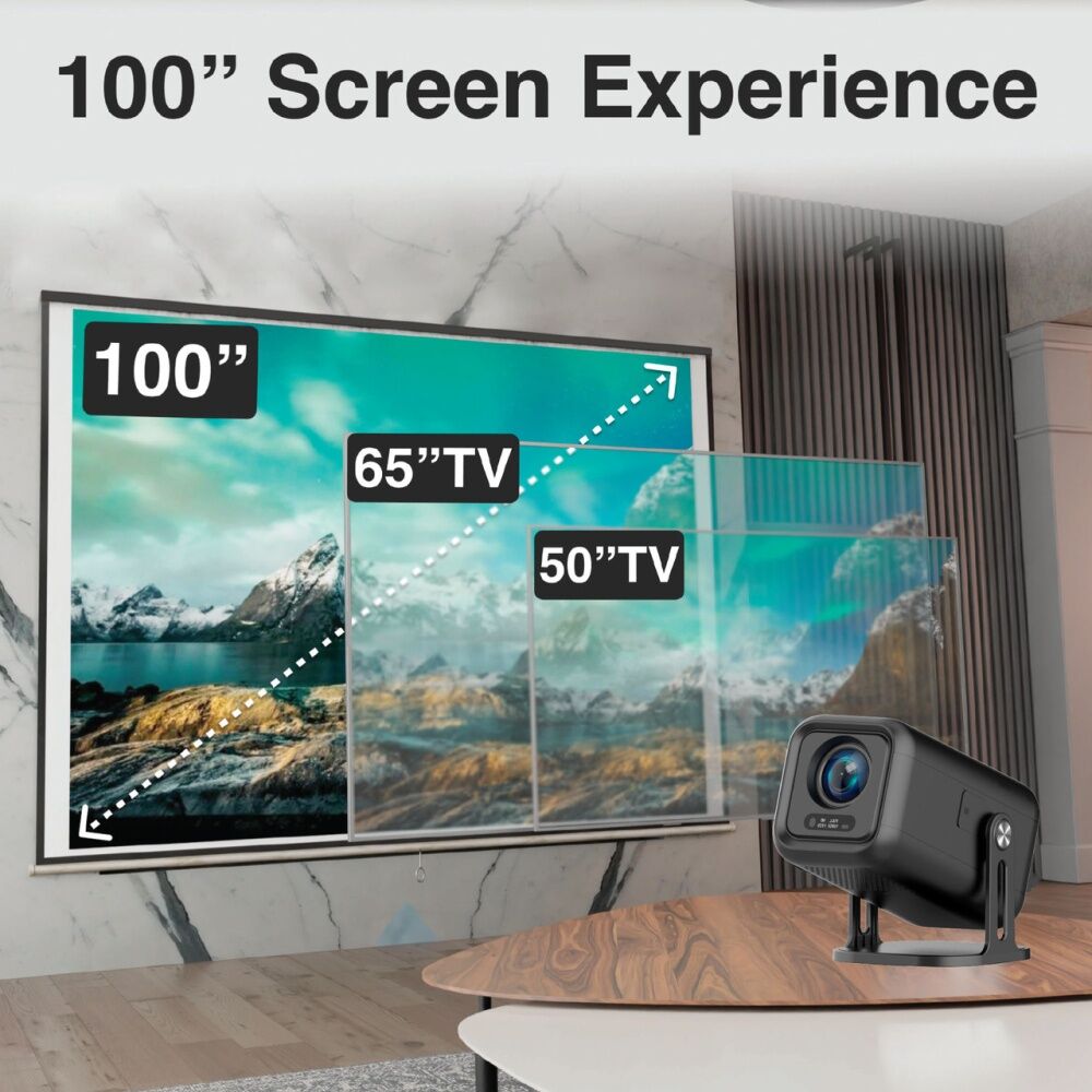 Laser 1080p Smart Android Auto Focus Full HD Portable Projector 120 Inch Black