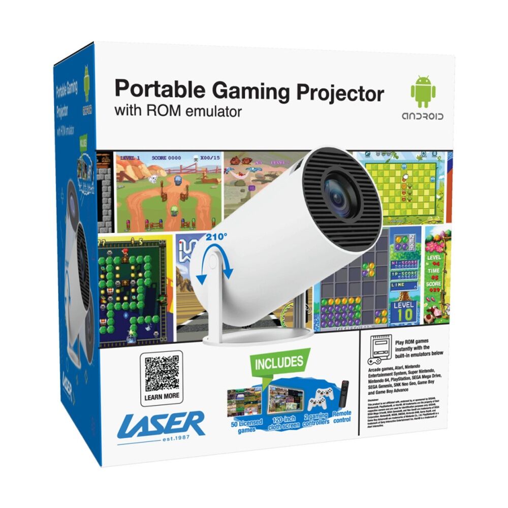 3pc Laser Smart Gaming Projector WIth 50 Games & Two Controllers White