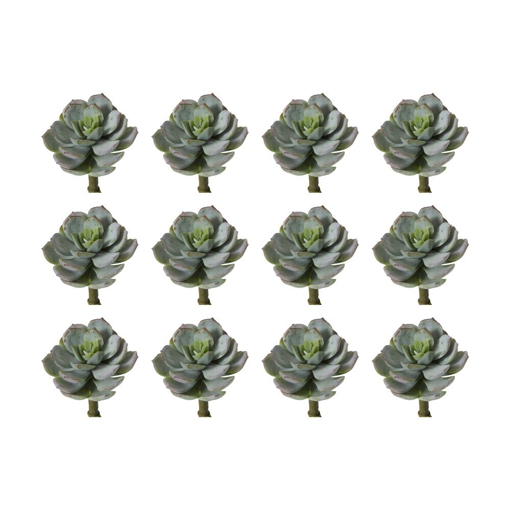 12PK E Style Echeveria Opalina Pick Artificial Succulent Stem Plastic Wire Grey