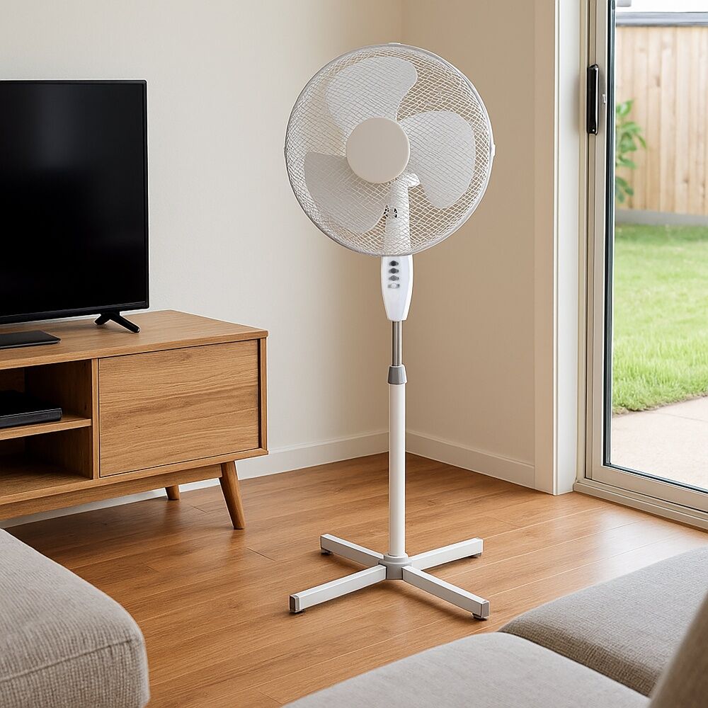 Sheffield 40cm Pedestal Fan Adjustable Height 3-Speed Oscillating White