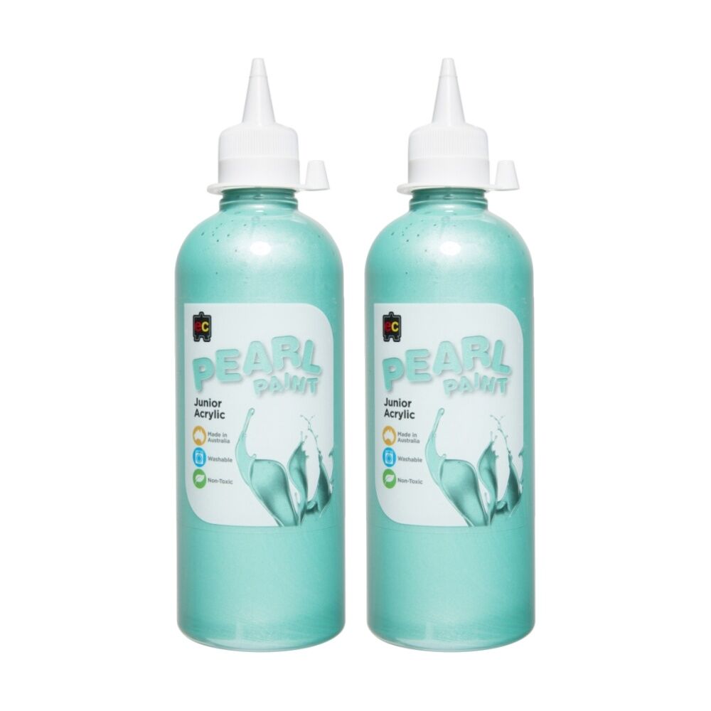 2PK Educational Colours Pearl Paint Junior Student Acrylic Green 500ml