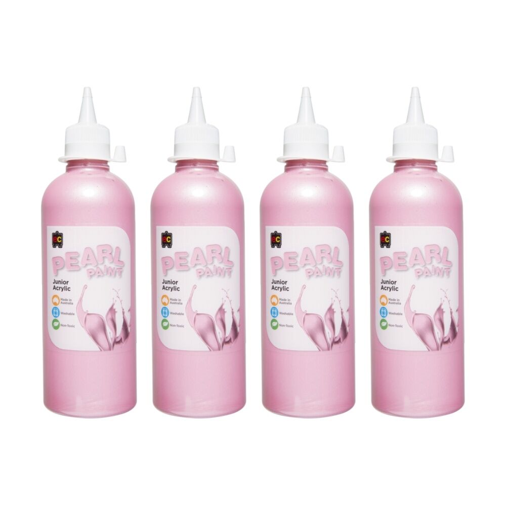 4PK Educational Colours Pearl Paint Junior Student Acrylic Pink 500ml