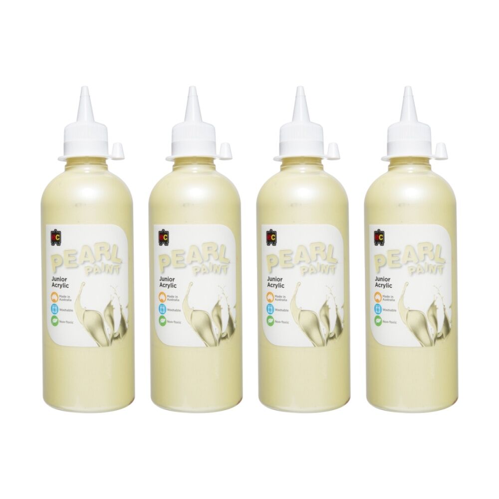 4PK Educational Colours Pearl Paint Junior Student Acrylic Yellow 500ml