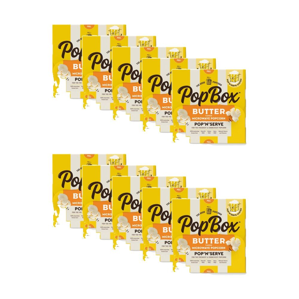 10PK Popbox Australian Made Microwave Popcorn Snack Butter Flavoured 100g