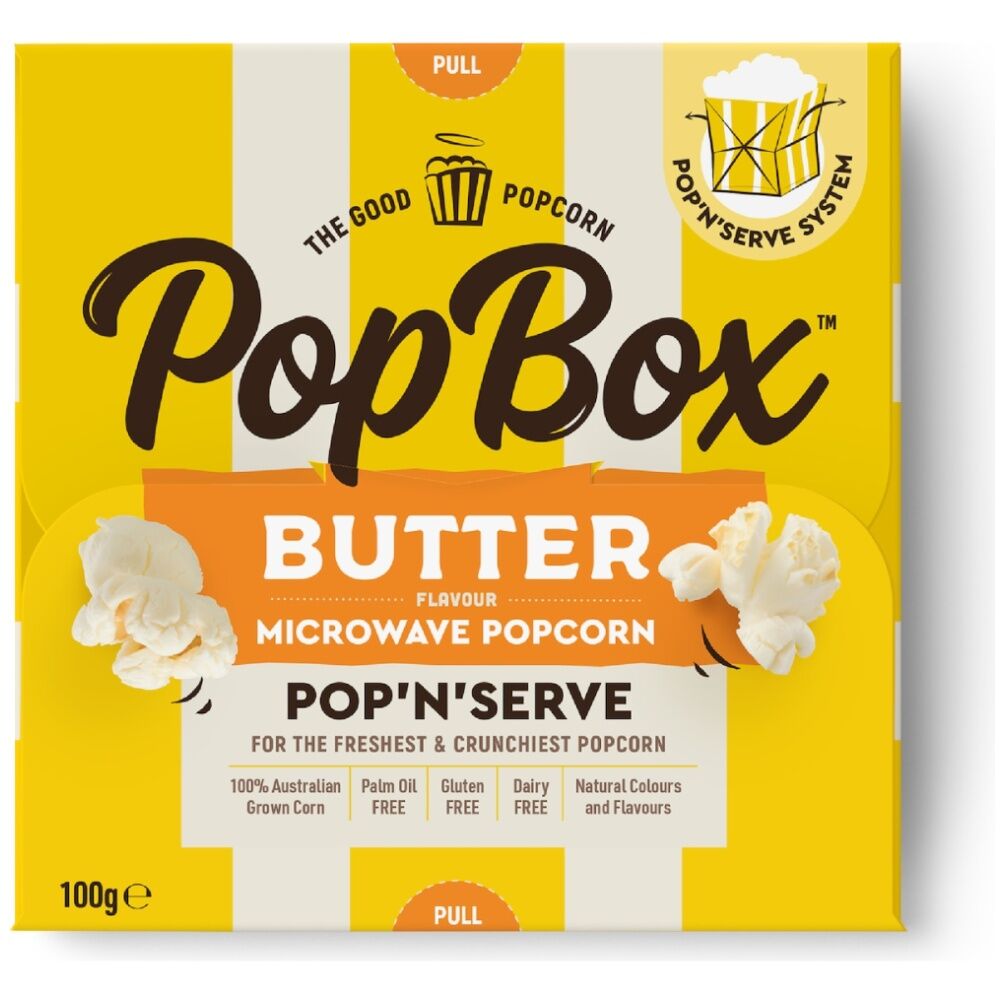 10PK Popbox Australian Made Microwave Popcorn Snack Butter Flavoured 100g